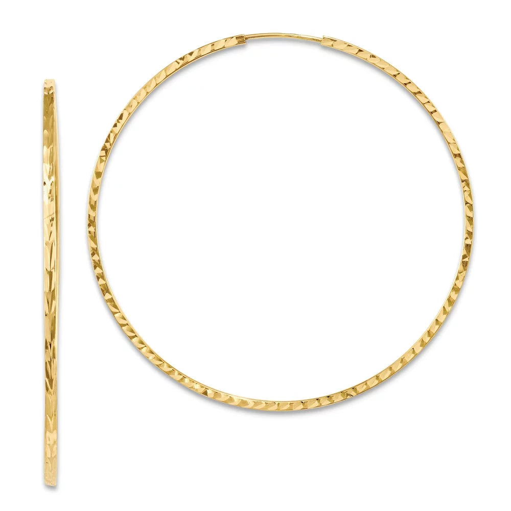 Endless Hoop Real Gold for Men Princess 14kt Tube and Adults Women Square Diamond-cut and Teens; for Yellow Earrings;