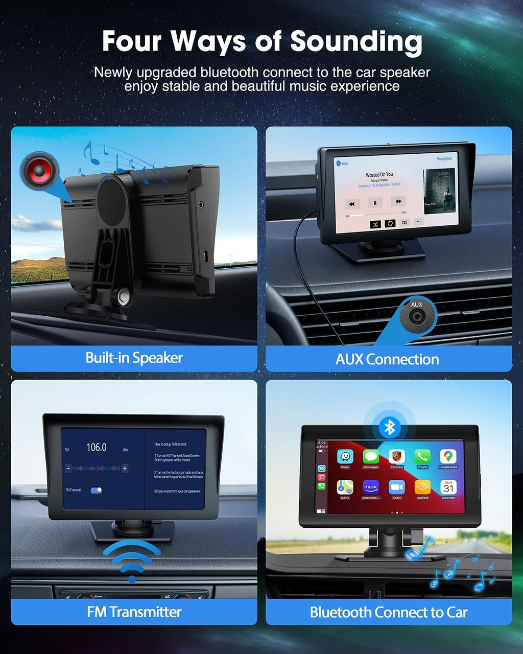 Auto,Bluetooth,FM, Touchscreen Car Camera,HD GPS Video,Car Navigation Reverse Stereo Wireless Portable Car LAMTTO Inch Audio Carplay,1080P with Receivers Siri with 7 Portable Airplay,Android