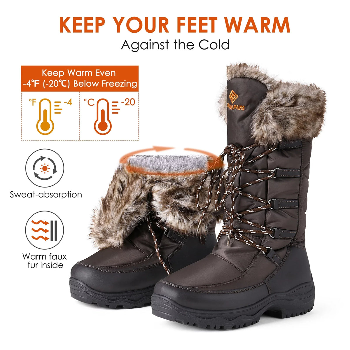 Warm Mid PAIRS Waterproof Winter Women's Snow Hiking Calf Boots Boots Faux DREAM Outdoor