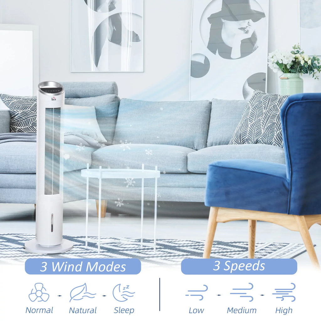 3 Humidifier, Office, Remote, Home Modes, 40" 3 Oscillating, Ice Display, White 3-In-1 Cooling Speeds, LED 8H Cooler HOMCOM Fan Air for Evaporative with Timer,