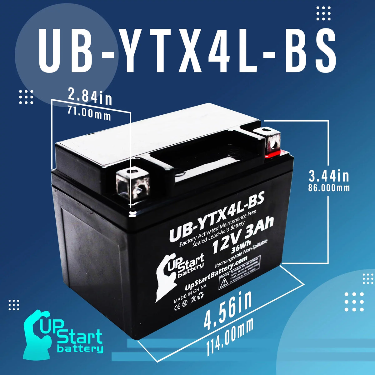 DS90, UpStart 90CC - 12V, 3-Pack Activated, 3Ah, Battery Free, ATV 2002 Factory Bombardier UB-YTX4L-BS Battery Replacement DS90F, Maintenance (Can-Am) for Quest