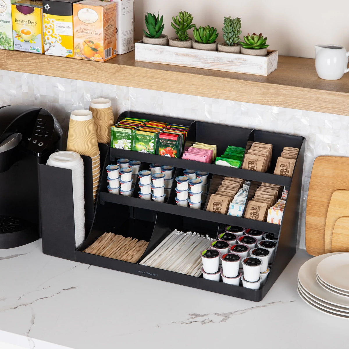 Black Bar, Organizer, Stirrers, Kitchen, Reader Coffee Cup Condiment Mind Station, Countertop and