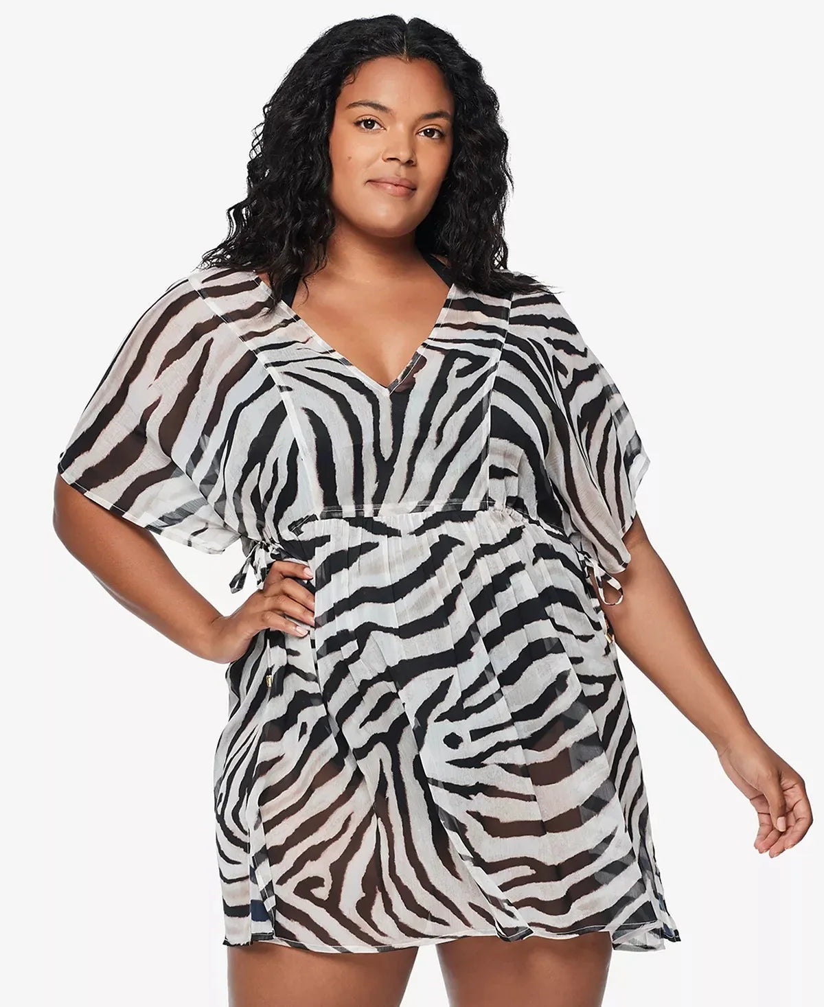 US Plus Ralph Zebra-Print Tunic Cover-up, 2X Lauren Size BROWN
