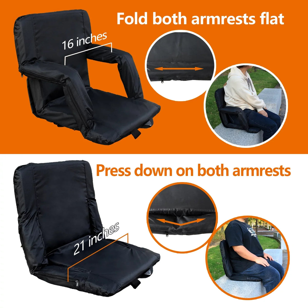 Chair for Support, Bleacher 21" with Stadium Outdoor Gaming Heat Folded for Sports Extra Heated Seats USB Back Camping, Sojoy Bleacher Wide Double with