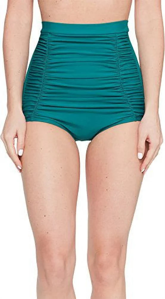 Waist Unique Women's Emerald Ruched Monroe Green, High S Vintage Bikini Bottom,