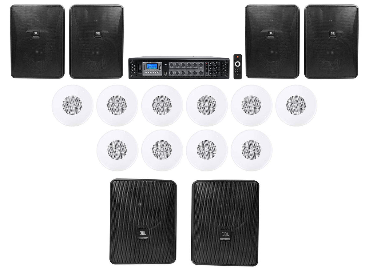 Ceiling Background Restaurant Foreground Wall+10) Amp+6) 6-Zone Kit JBL Speakers