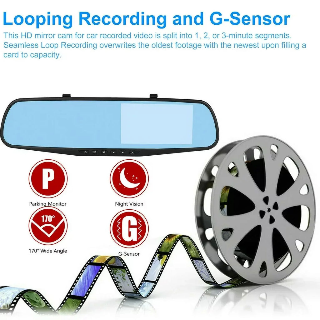 1080P Mirror Car Front Vision,Parking Dual Car 4.3" for DVR Angle Detection,G-sensor Lens Rearview Pack Monitor, Cam Camera Night Cars 1 Dash Cam Rear Monitor,Motion Trucks,170°Wide
