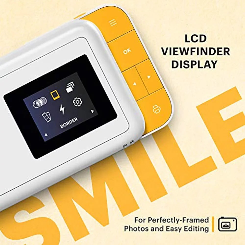 Photo Smile Instant with Bundle Print Case Soft Camera Digital KODAK Frames (White/Yellow)