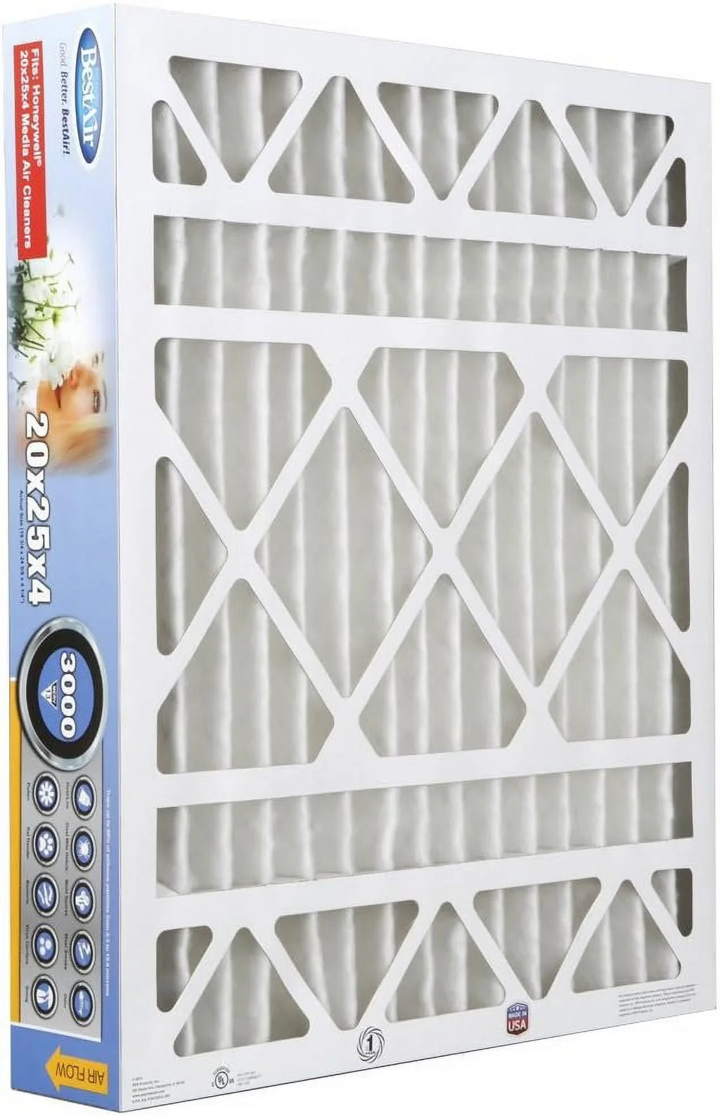 Air x x Models, of AC BestAir & For 3 13, 25" 4", Pack HW2025-13R 100%, Allergens Honeywell MERV Furnace Fits Filter, 20" Contaminants, Removes