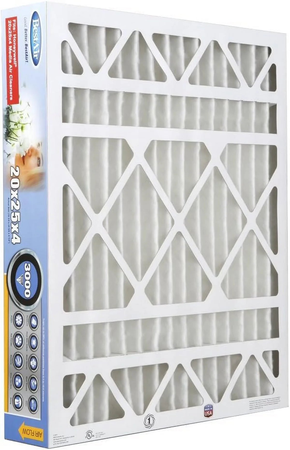 Air x x Models, of AC BestAir & For 3 13, 25" 4", Pack HW2025-13R 100%, Allergens Honeywell MERV Furnace Fits Filter, 20" Contaminants, Removes