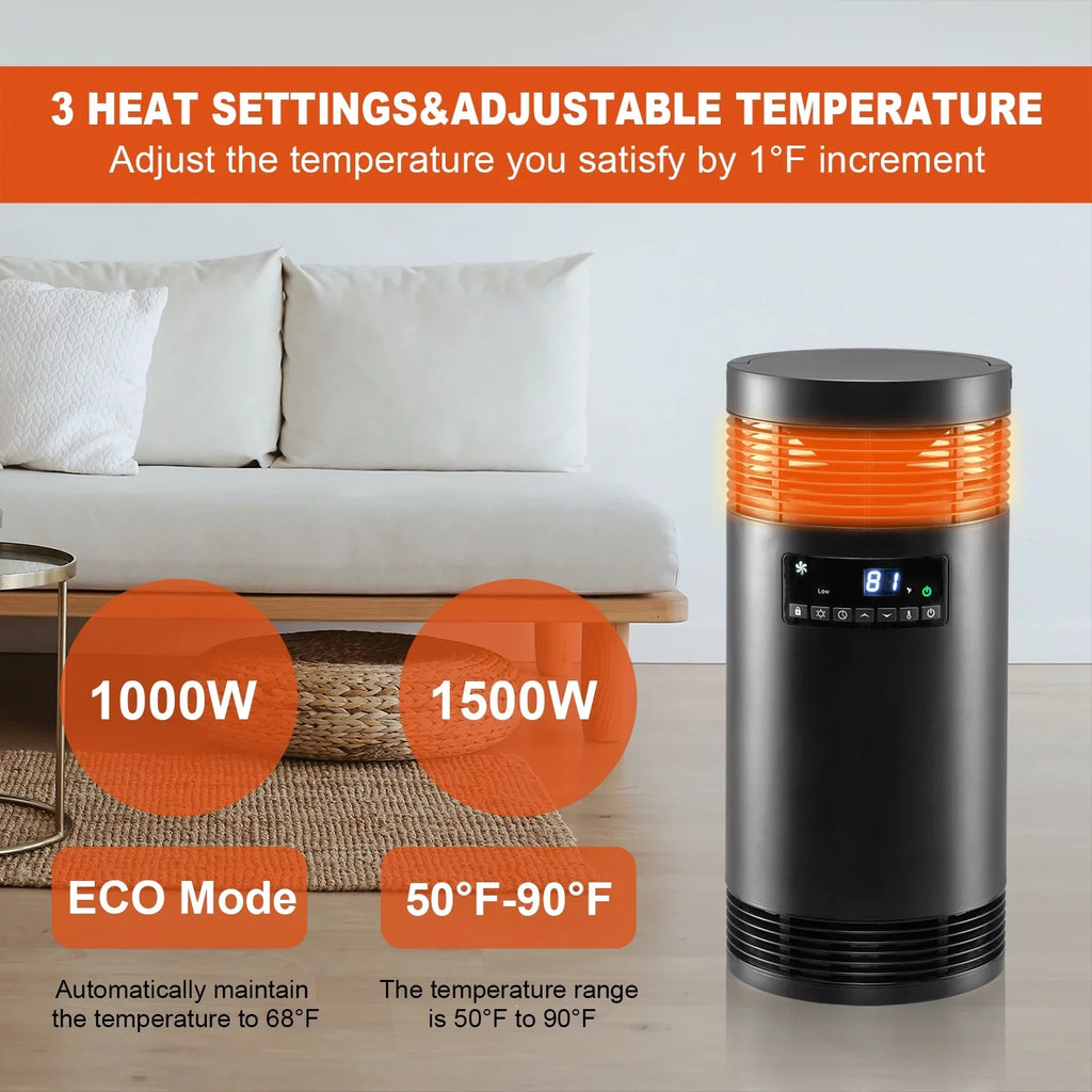 Office Indoor Safety Surround Ceramic 360° Heater Portable Protection Electric Heater PTC 1500W Space Only with Use, Thermostat, Desk Office Mode, for for Fan Heater with