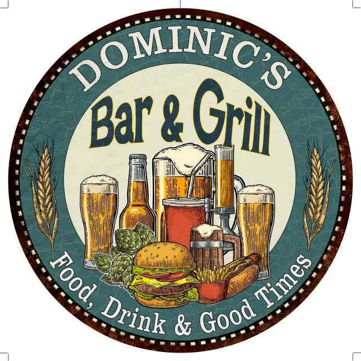 and Sign Kitchen 12" Grill Wall Bar DOMINIC'S Decor 200120023391 Round Metal