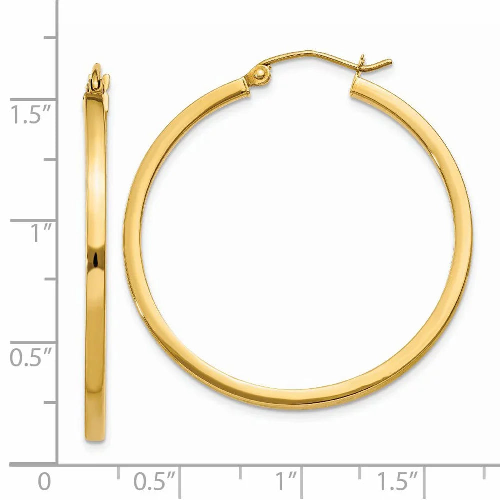 Gold for Hoop Teens; for Yellow Tube Square 2mm 14kt Princess and Women Men and Real Adults Earrings;