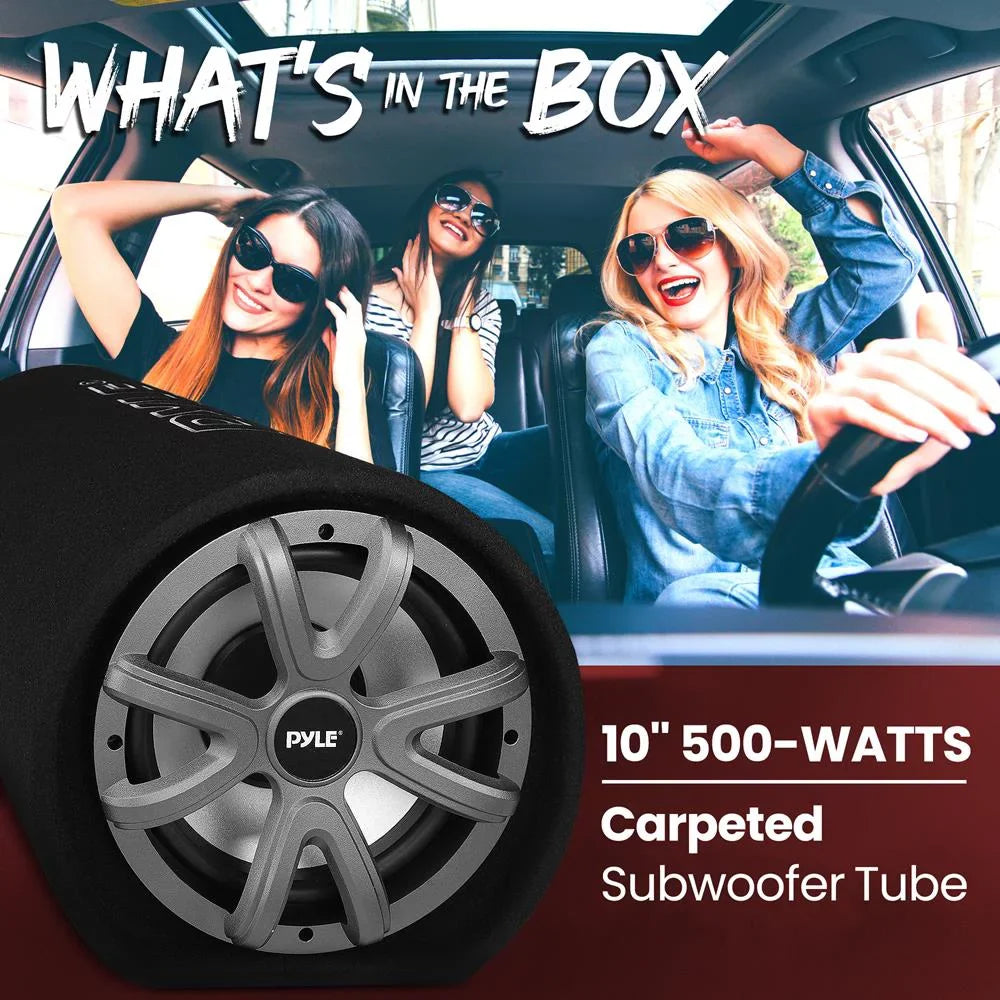 Bass Pyle10-Inch Enclosure Audio Speaker High 500-Watt Car Power Tube Carpeted Subwoofer Sub System