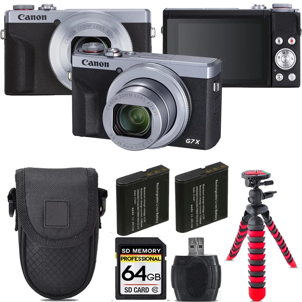 Case + Battery PowerShot Mark Canon Digital -64GB (Silver) +Tripod Camera Kit Extra X + III G7
