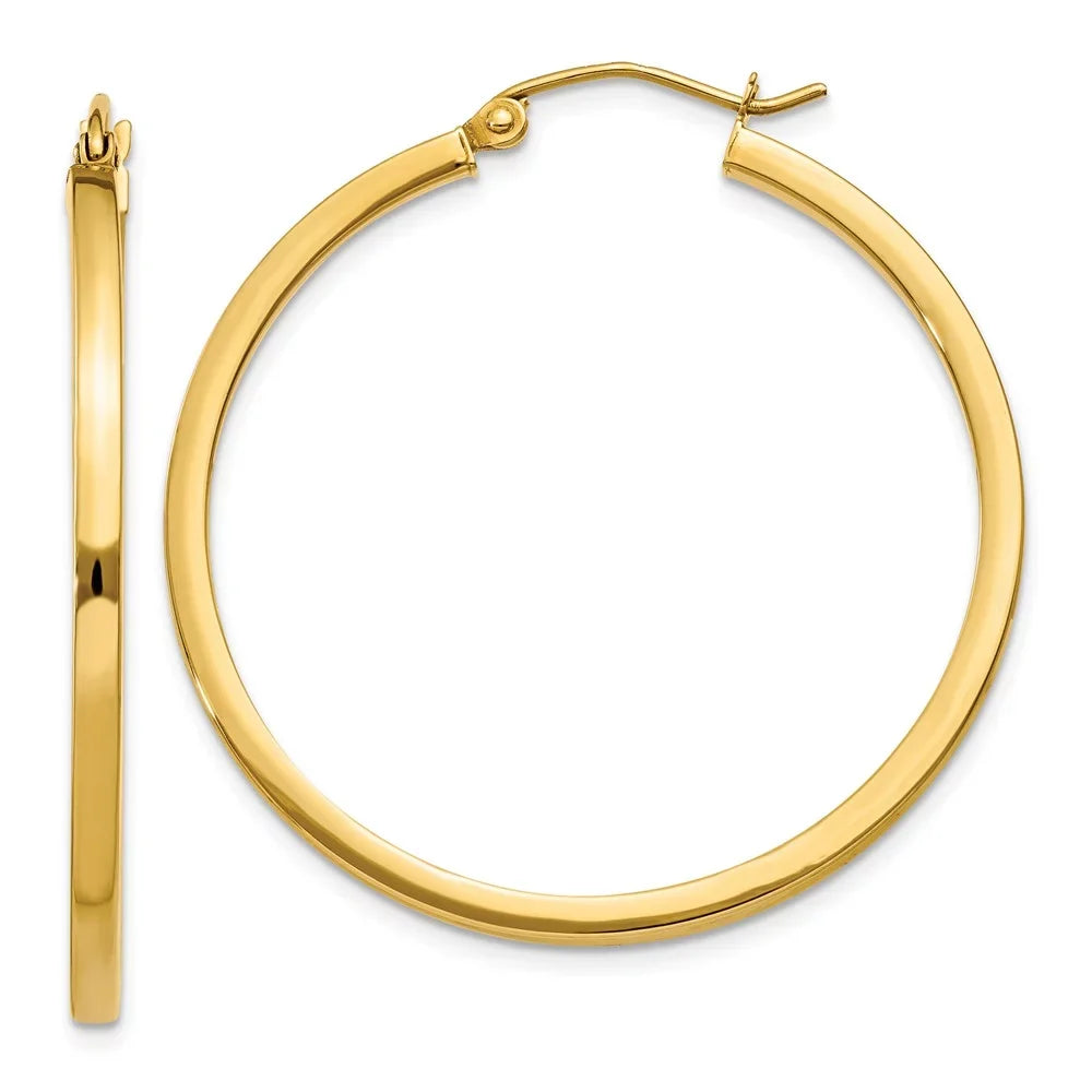 Gold for Hoop Teens; for Yellow Tube Square 2mm 14kt Princess and Women Men and Real Adults Earrings;