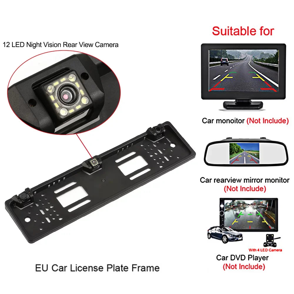 Parking System, Tomshoo Frame Sensor European Plate Car Camera, View Camera, 12 License LED Reversing Rear Backup