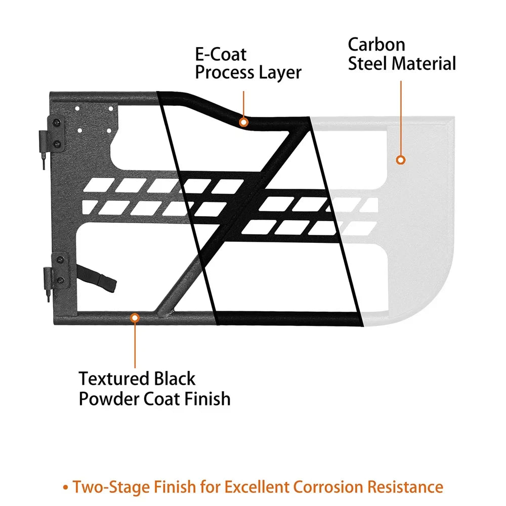 Tubular Steel Door Wrangler Road Fit 2-Door Jeep 2018-2023 Half JL Black Frame Guards Hooke