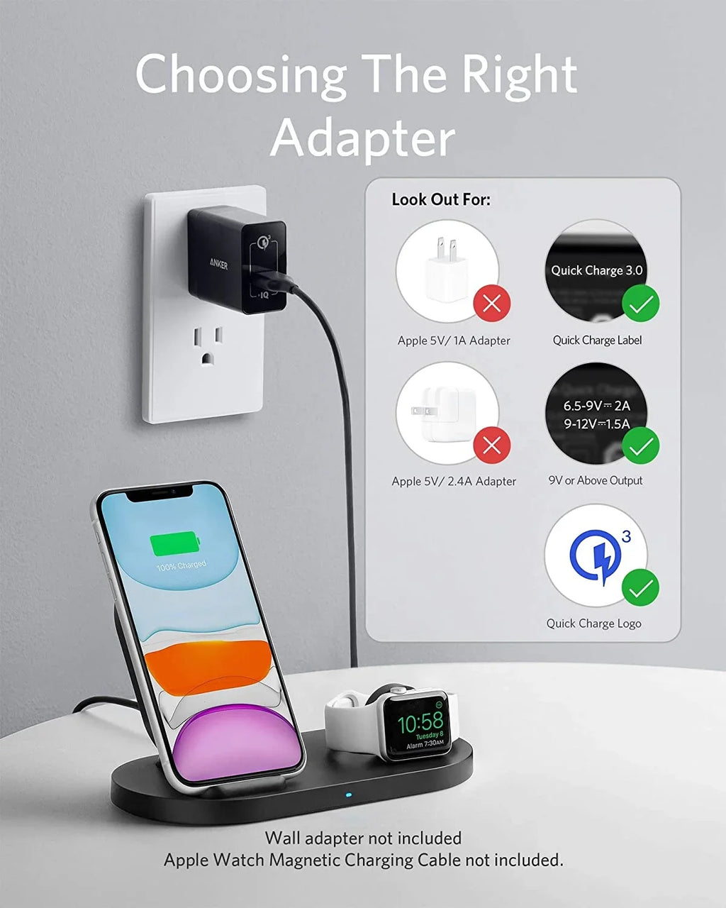 11, Charging iPhone 11 2-in-1 Included) Station Stand with (Watch Anker Not Wireless QC for Charger, Pro Watch Charging SE SE/6/5/4/3/2/1, with Cable 2020, Charging Holder PowerWave Watch Sense
