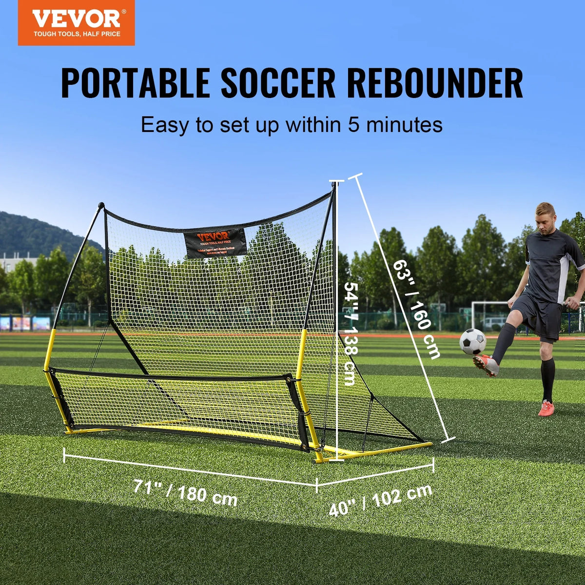 Portable BENTISM Net Bag Rebounder Trainer 2-IN-1 Portable 71"x40" Soccer Soccer