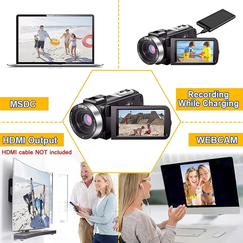 Night Recorder Camcorders 24.0 Control Zoom Screen Camcorder Inch Full Vision Camera 1080P with Remote 30FPS 3.0 IR 2 Camera 16X MP IPS Camera Video Batteries Vlogging HD