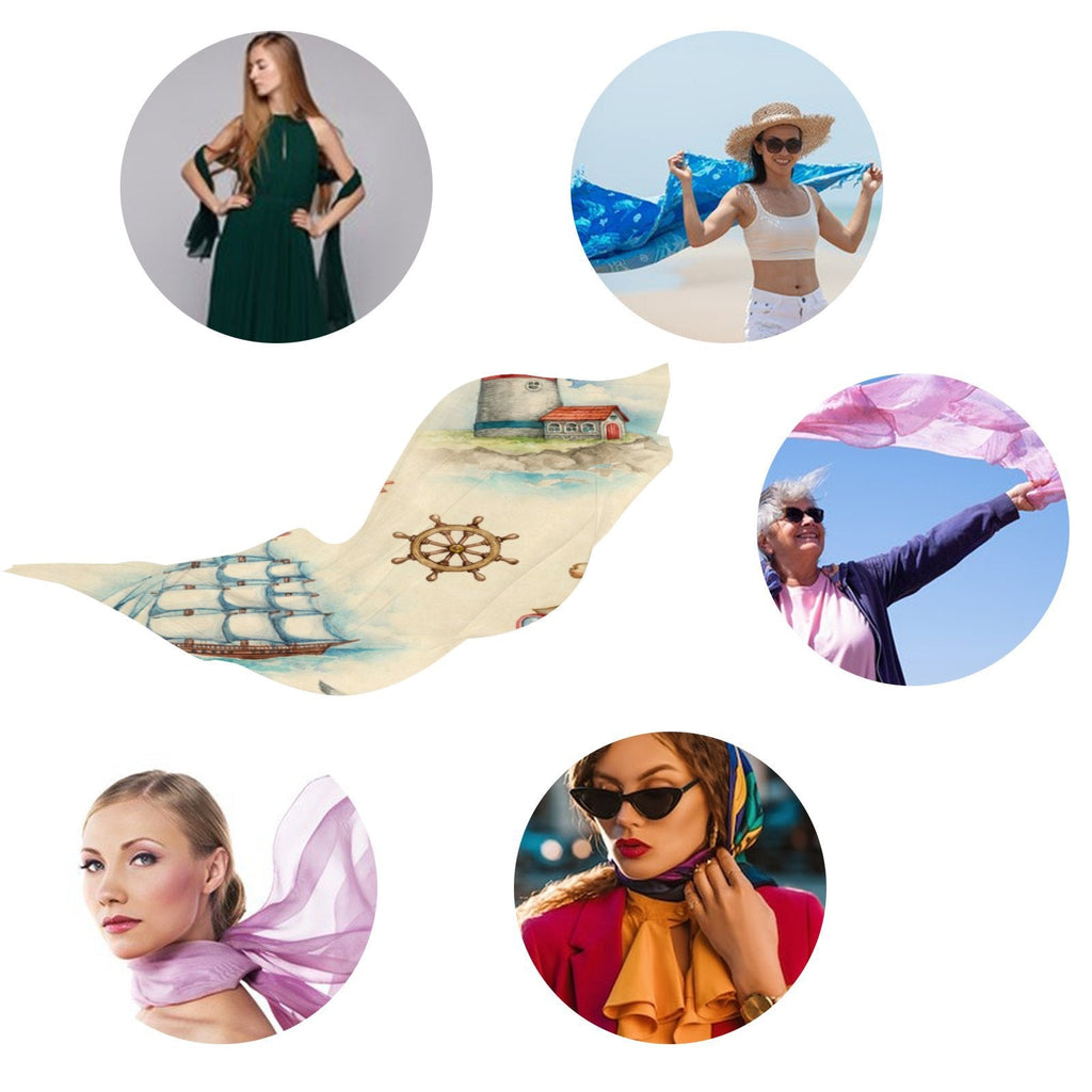 Wraps Large Watercolor Gift Hair Headscarf Women Scarf Long Neck Silk Packed Wraps Shawls Oblong Sunscreen for Nautical FREEAMG