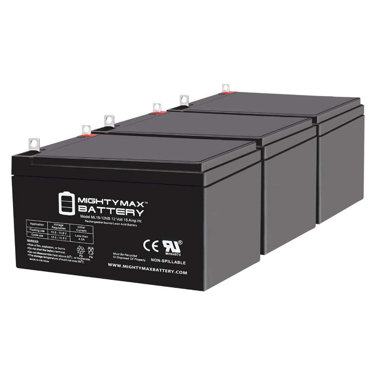 Evo 12V Scooter with Replacement Electric 15AH Compatible - 500W ML15-12NB Battery 3 Pack