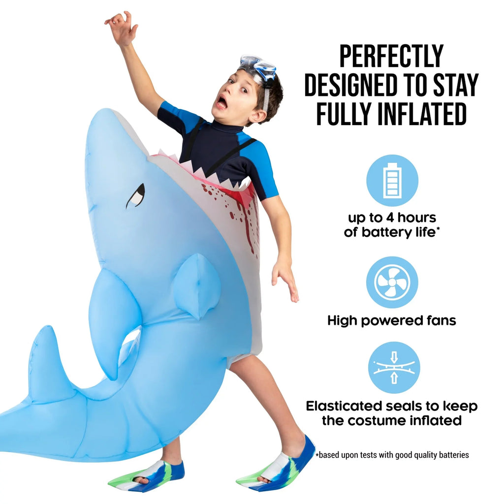 Girl Boy Up Halloween Size Morph Halloween Shark Attack Blue Fish One Kids Blow Costume Inflatable