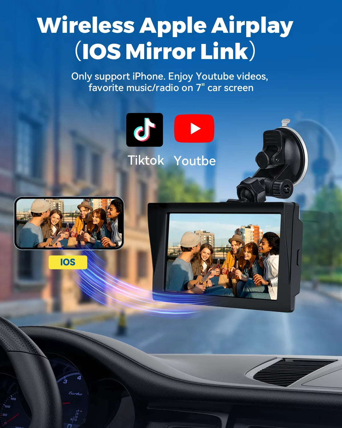 Auto,Bluetooth,FM, Touchscreen Car Camera,HD GPS Video,Car Navigation Reverse Stereo Wireless Portable Car LAMTTO Inch Audio Carplay,1080P with Receivers Siri with 7 Portable Airplay,Android