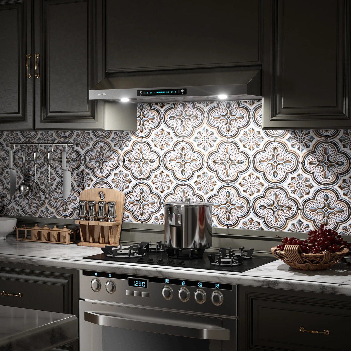 Panel, 4 Steel Vent Sensing&Touch Inch Kitchen Under Cabinet Gesture Hoods Control 30 Speed with 900-CFM, Range Stainless HisoHu