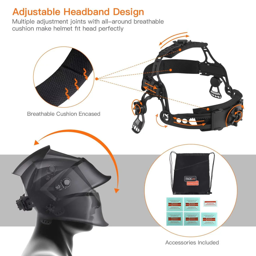 Grinding PAH04D Solar for MIG (1/1/1/1), TIG - Auto Replacement Shade Class Range 3/4-8/9-13, Darkening, NEW Power Helmet Full TACKLIFE Optical 6Pcs Lenses, Plasma Welding Feature MMA