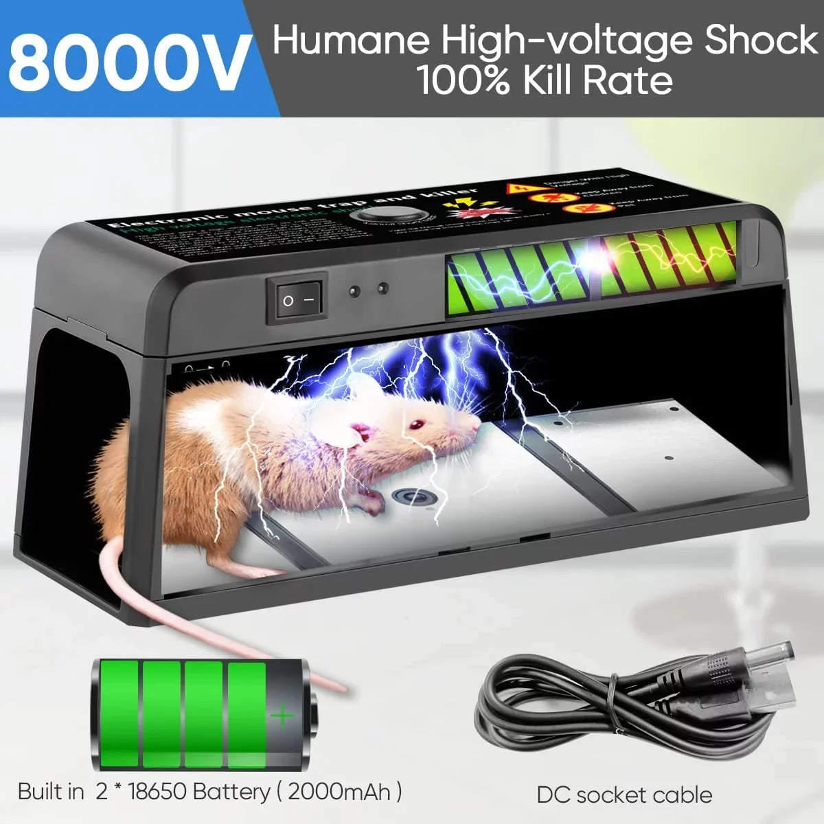 Zapper Mouse Homes Mice Rat Chipmunks Electric Indoor Humane Killer Trap Outdoor Squirrels , Shock 8000V Chamber with for