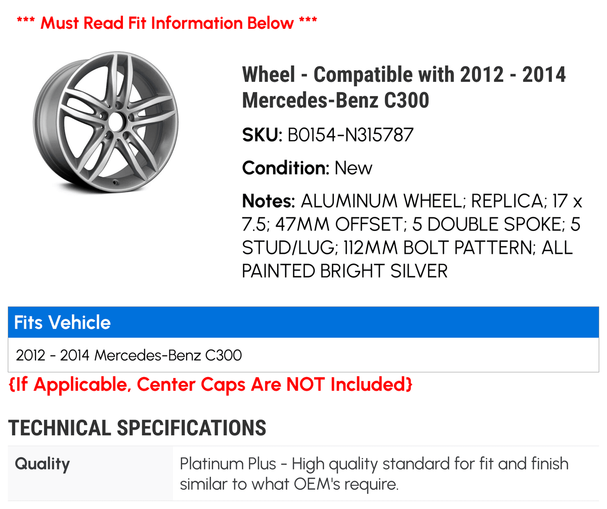 '- 2014 with 2013 C300 Wheel -Benz Compatible 2012 -