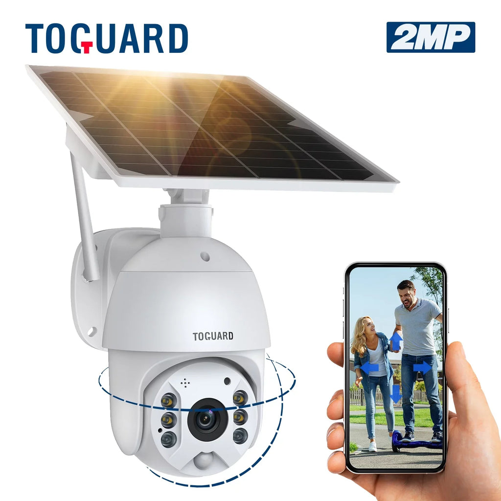 Wireless with PIR Night Security Vision, TOGUARD Dome PTZ Detection, 15600mAh Outdoor Camera Surveillance 2-Way Color Motion Solar Audio 1080P Battery, Camera with Wifi