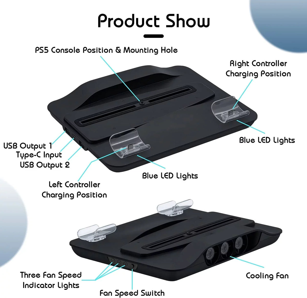 Extra Station Digital Controller Cooling and 5 Playstation and Ports USB and with Edition Dock for PS5 Cooler Station Console, UHD Dual for Fan Charger Charging