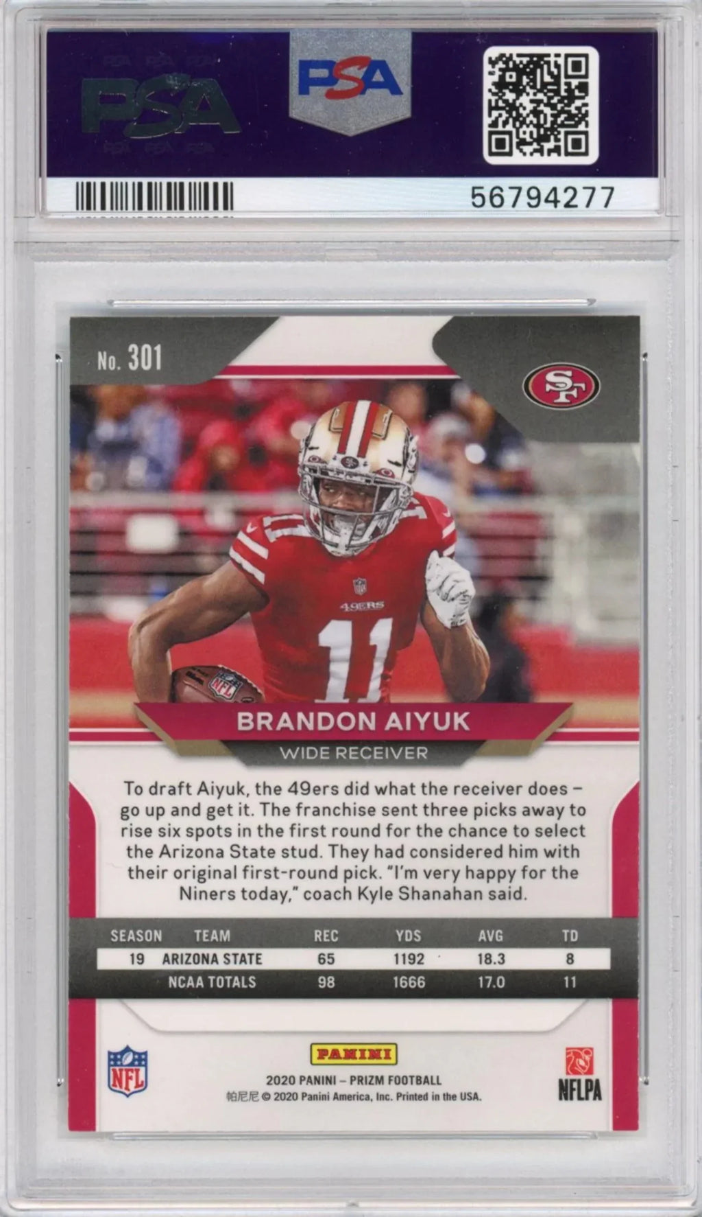 Gem Aiyuk Mint Football Prizm Brandon RC #301 Rookie 2020 PSA Panini 10 Card Graded