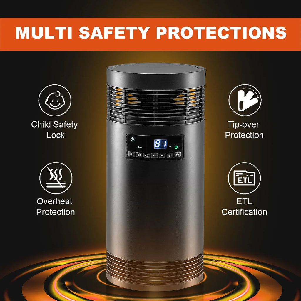 Office Indoor Safety Surround Ceramic 360° Heater Portable Protection Electric Heater PTC 1500W Space Only with Use, Thermostat, Desk Office Mode, for for Fan Heater with