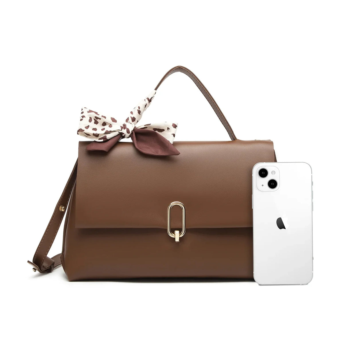 bag Scarf Brown Leather women handbags crossbody hand Flap Women's bags square PU Silk Shoulder Handle Bag bags ladies