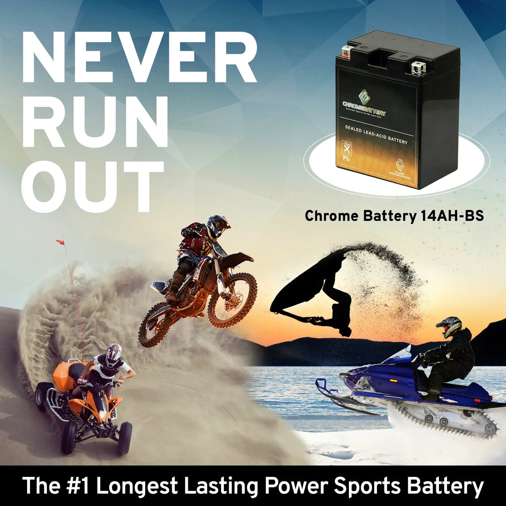 for 210 Klf300-c Battery Ah, 4x4 1995 12 Atv Kawasaki CCA) 300 Bayou Chrome (14AH-BS Battery YTX14AH-BS Volt,12 300cc