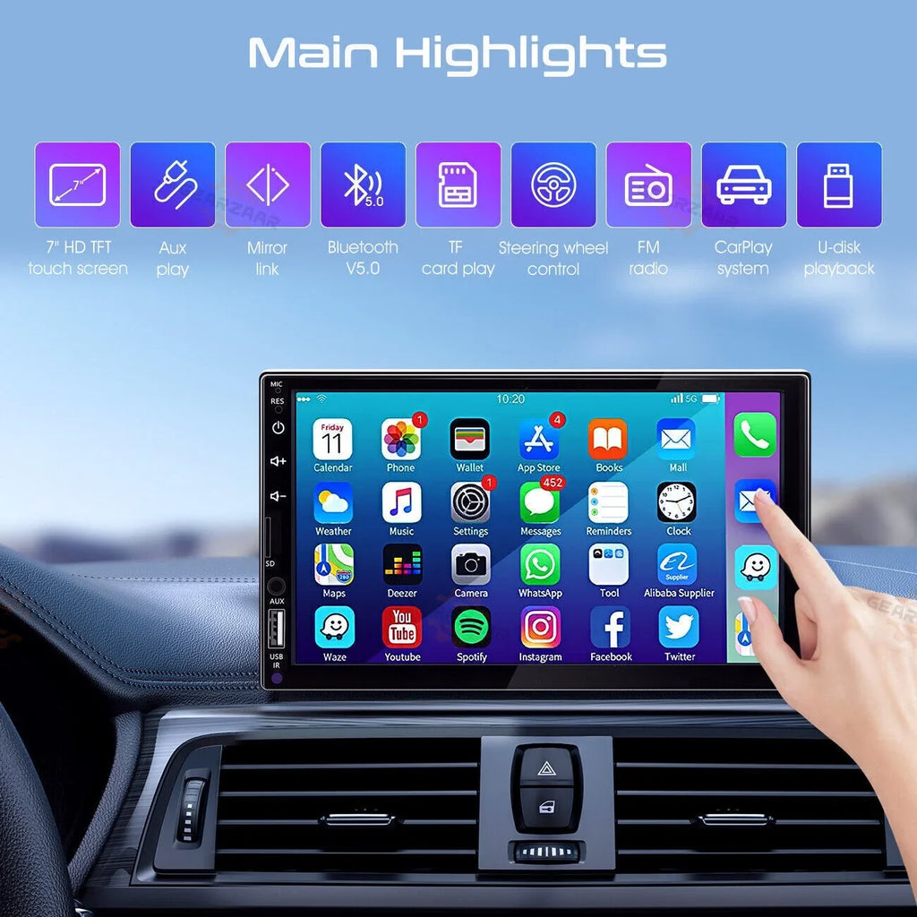 Android/ Touch Player Radio Double Screen 7" Carplay Car 2Din Camera 12LED + Stereo