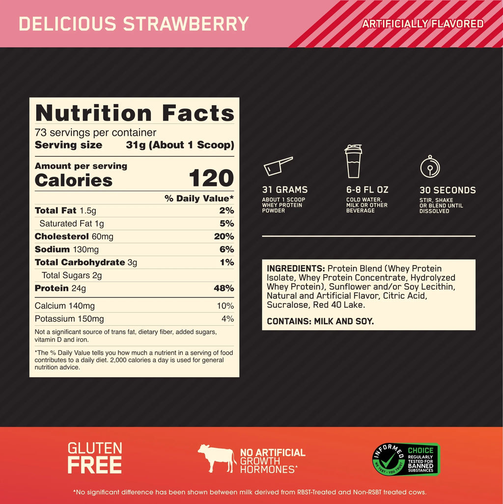 lb, Delicious Standard Protein Servings Nutrition, Gold Strawberry, Optimum Whey 73 100% 5 Powder,