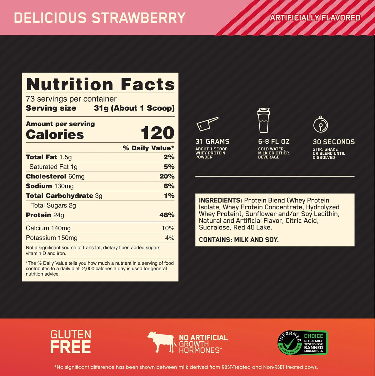 lb, Delicious Standard Protein Servings Nutrition, Gold Strawberry, Optimum Whey 73 100% 5 Powder,