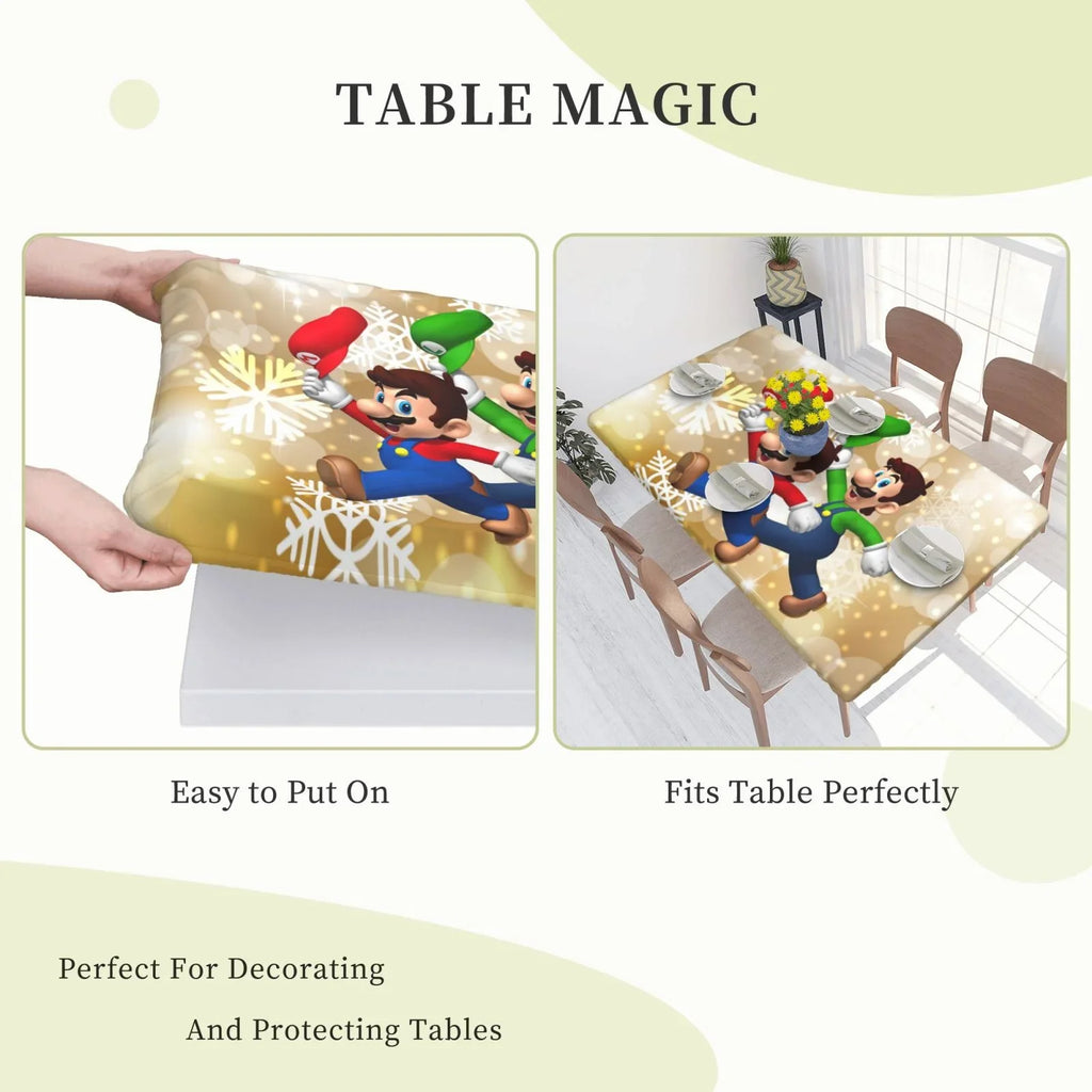 2.5X4ft For Fitted Dining Rectangle Mansion Elastic Mario Table Kitchen Cover Luigi's Tablecloth Party Reusable Bros Edged