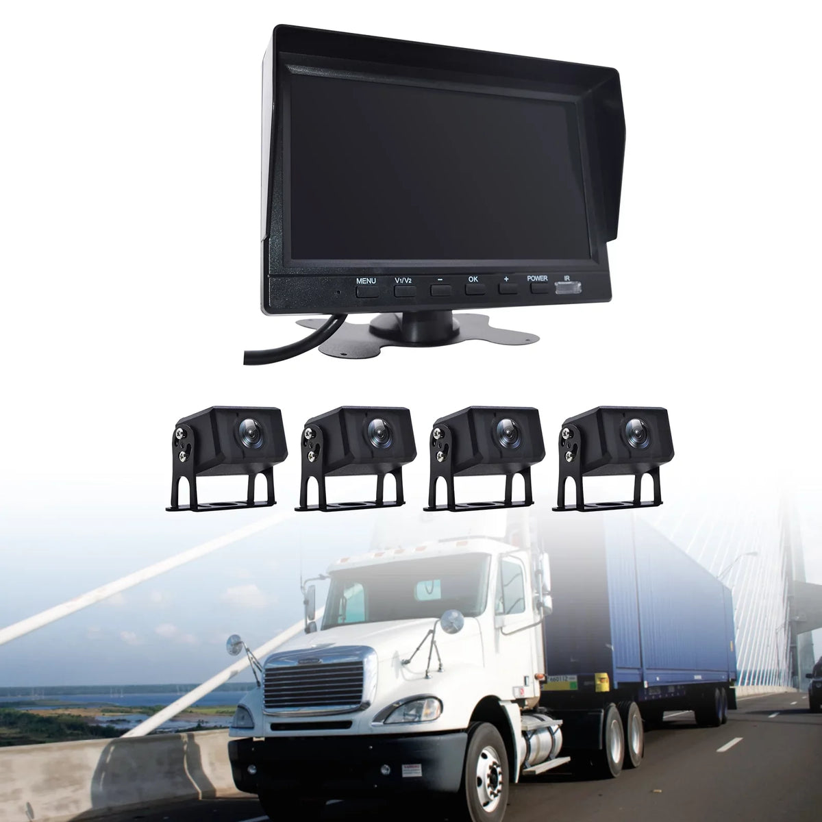 for DVR Monitor Video Camera Bus+4 Backup Driving Rear Truck 7" View RV Recorder B