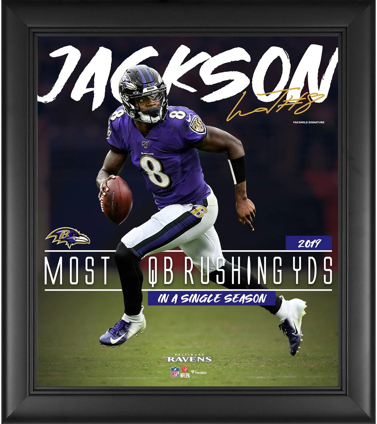 15" x Record 17" Framed Single Yards Season Lamar Jackson Rushing Collage Quarterback