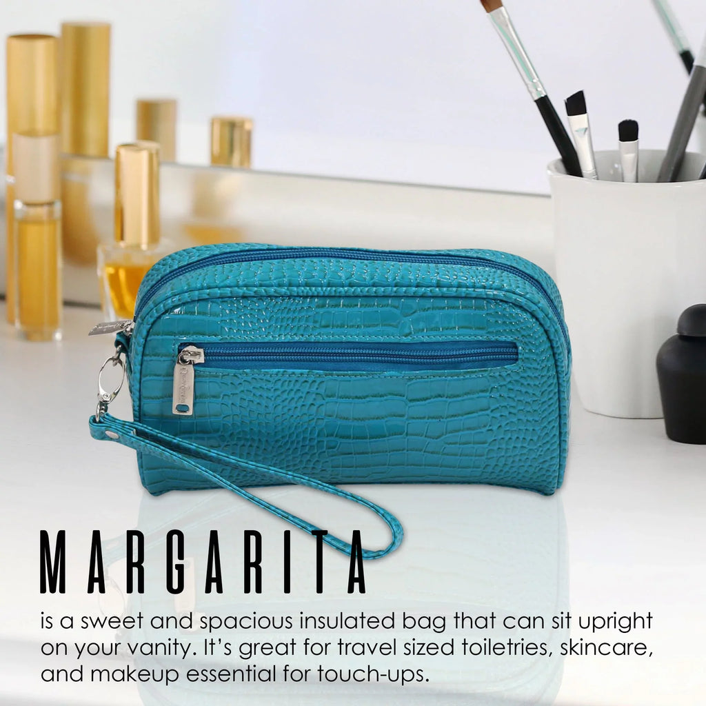7666-PK Reptilian Margarita-Insulated Removable Cosmetics Picnic Gift Pink with Bags Wristlet,