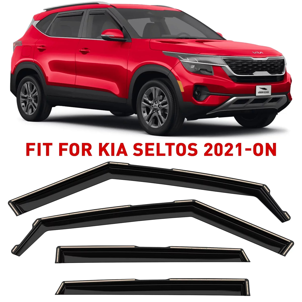Voron Vent Deflectors, 4 Glass Rain Kia - Visors, Pieces Extra Guards Durable in-Channel Window Seltos 2021-2024, 200551 for Window
