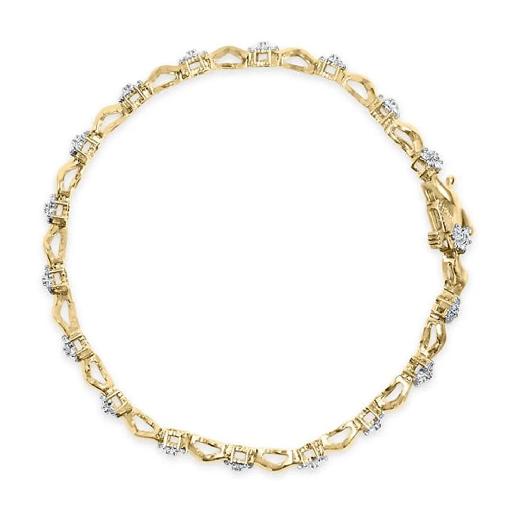 Yellow Clasp 1.00 S-Link Womens Diamond 10k 7.50" Color, Prong Haus Floral Cut of Cttw I2-I3 Box Brilliance (I-J wristband Gold Clarity) Round