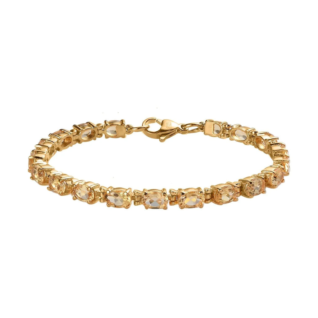 for Size LC 7.25" Ion Gold Women Jewelry 7.38 wristband Steel Shop Stainless Citrine Oval Gifts Ct Plated Yellow Birthday