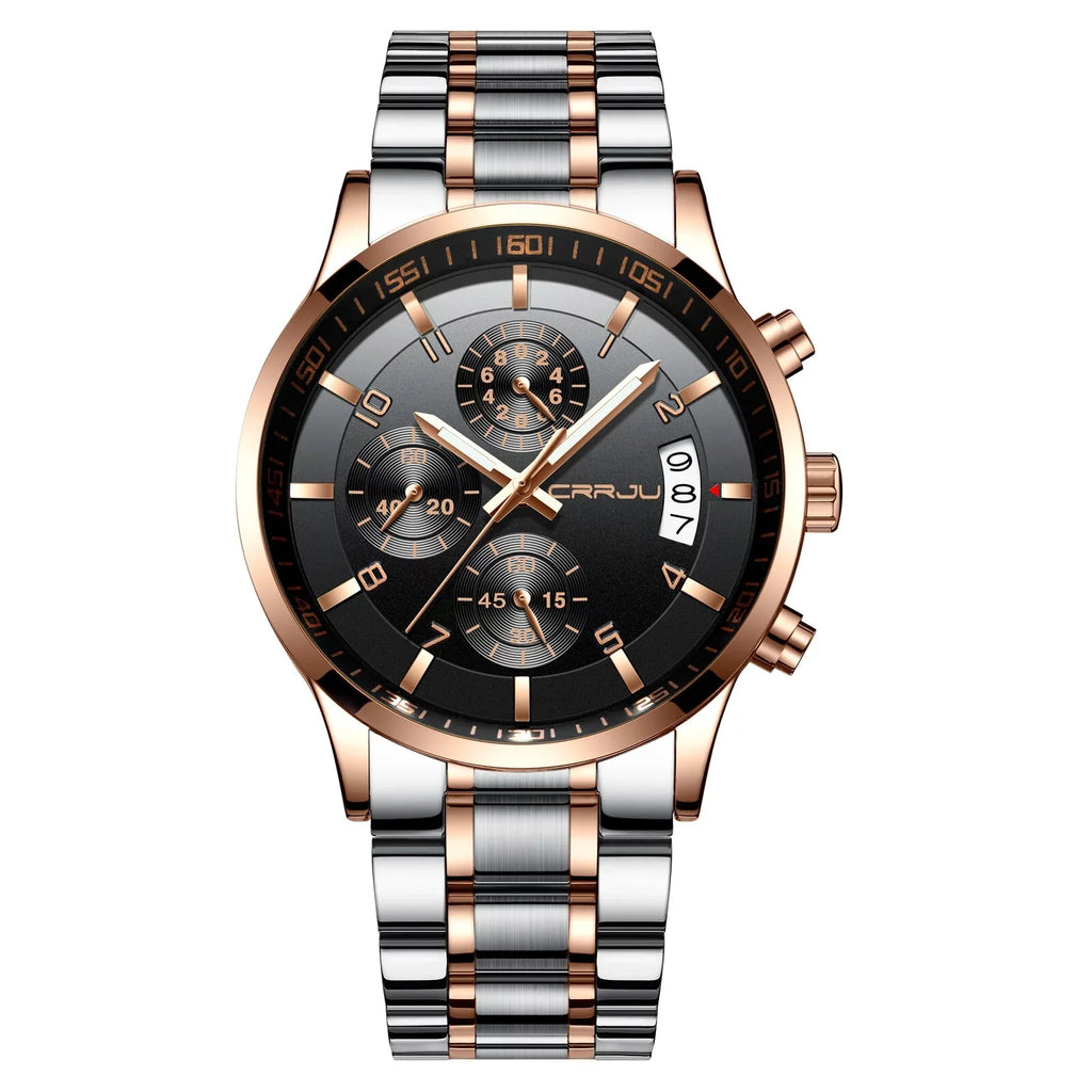 Stainless Luxury Steel Fashion Watch CRRJU relogio masculino Business Men Watch for Mens Quartz Waterproof Chronograph Watches